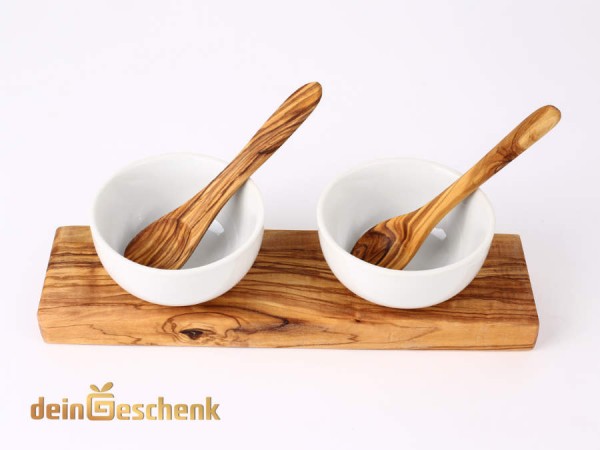 Dipschalen 8,5cm mit Olivenholz-Zubehör 5tlg