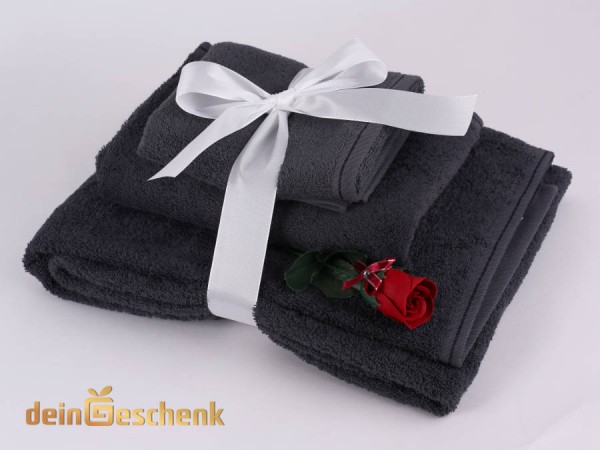 Geschenkset Frottee schiefer 500gr mit Baderose