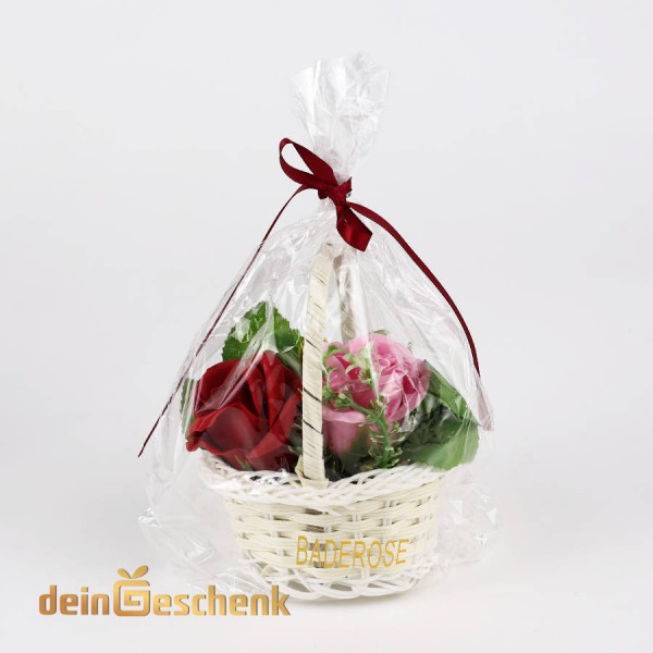 Geschenkkörbchen mit Baderosen (4 Farben)