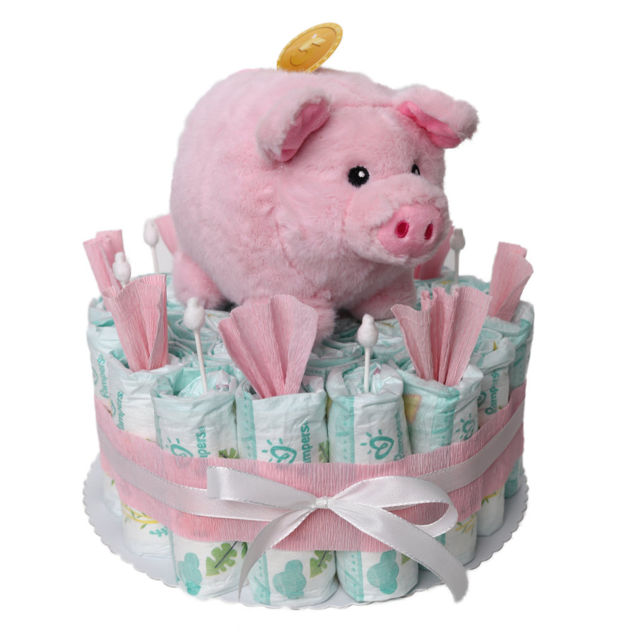 Windeltorte Windelgeschenk ♥ Sparschweinchen mit NAMEN ♥ PAMPERS 