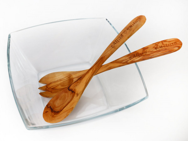 Salatschüssel mit Olivenholz-Salatbesteck