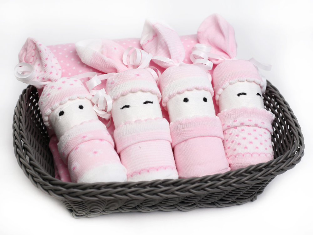 2 Mullwindeln rosa/weiß Geschenkbox Wärmesensorlöffel 37°| 34 Premium Windeln Gr.2| Grußkarte Baby Windeltorte Eule Mädchen Korb |Feuchttücher