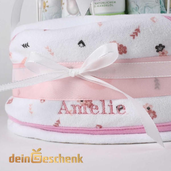 Windeltorte 3 Etagen mit Kapuzenhandtuch, Rosa